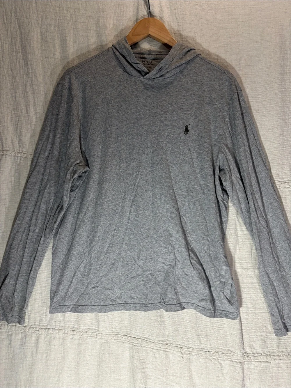 Polo by Ralph Lauren Heather Gray Hooded Long Sleeve Tee 100% Cotton - Picture 4 of 9